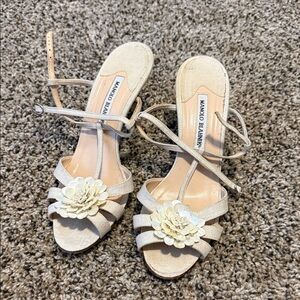Manolo Blahnik Beige Floral Sandals